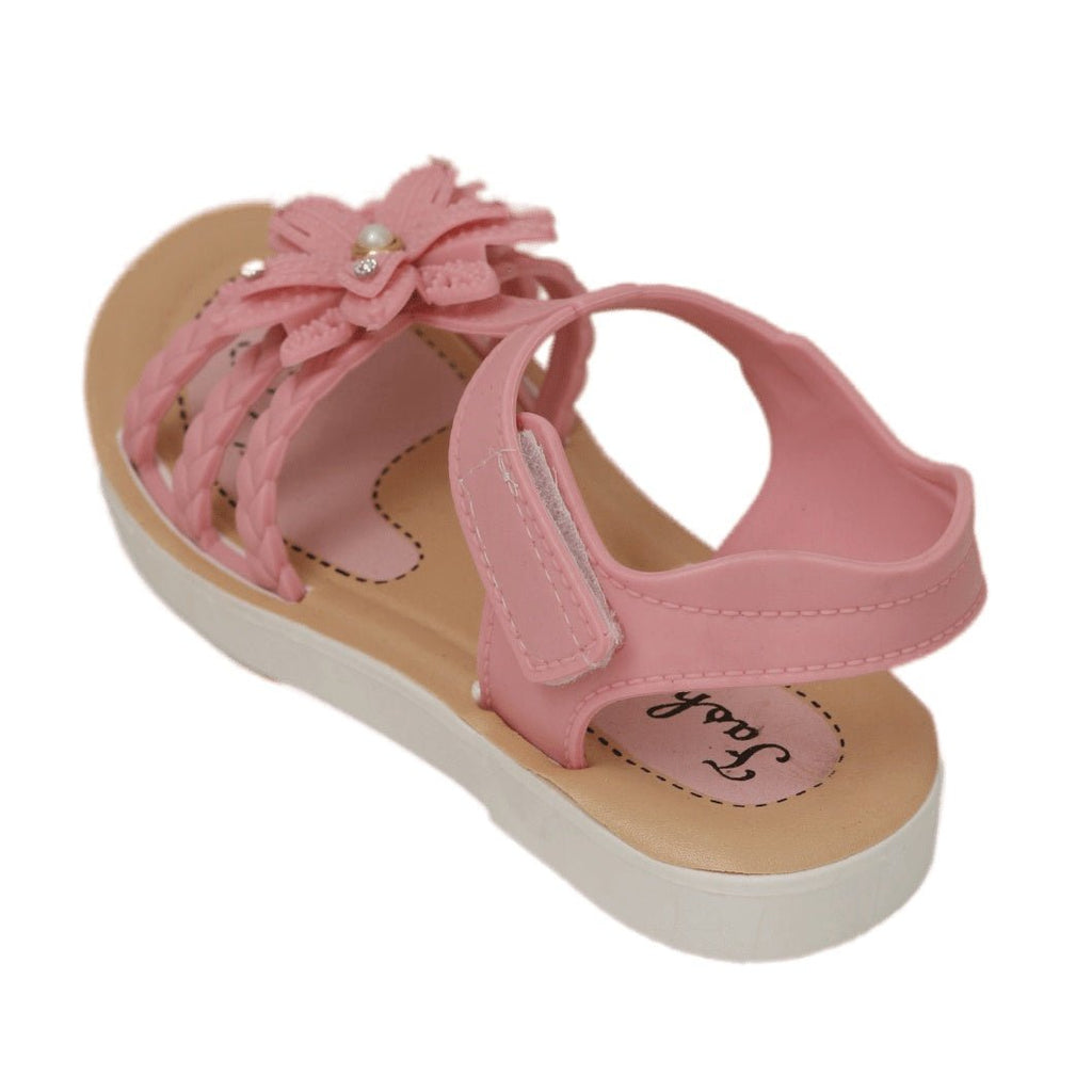 Angled View of Pink Flower Sandals Showcasing Floral Details