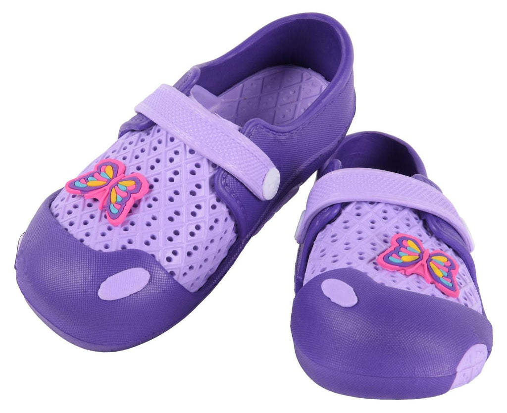 Full View of Purple Butterfly Rubber Clogs for Girls