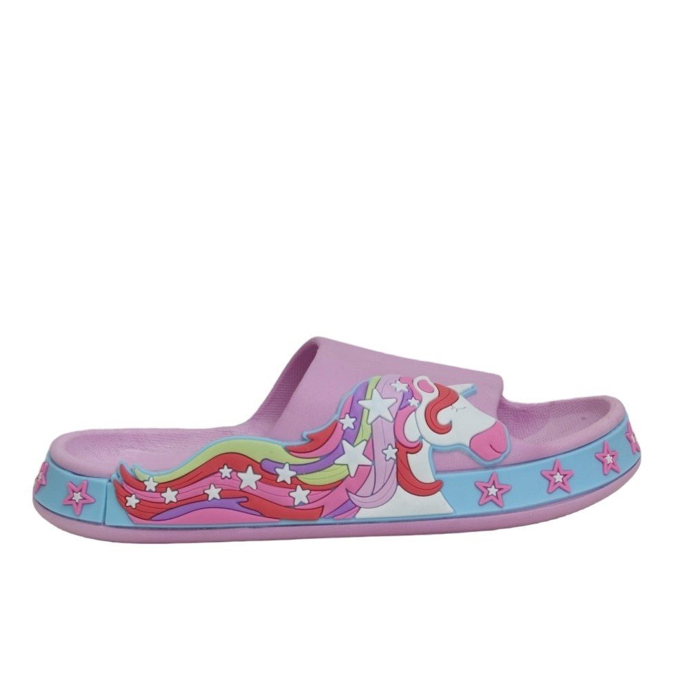 Back View of Children's Purple Unicorn Slides with Starry Outer Rim