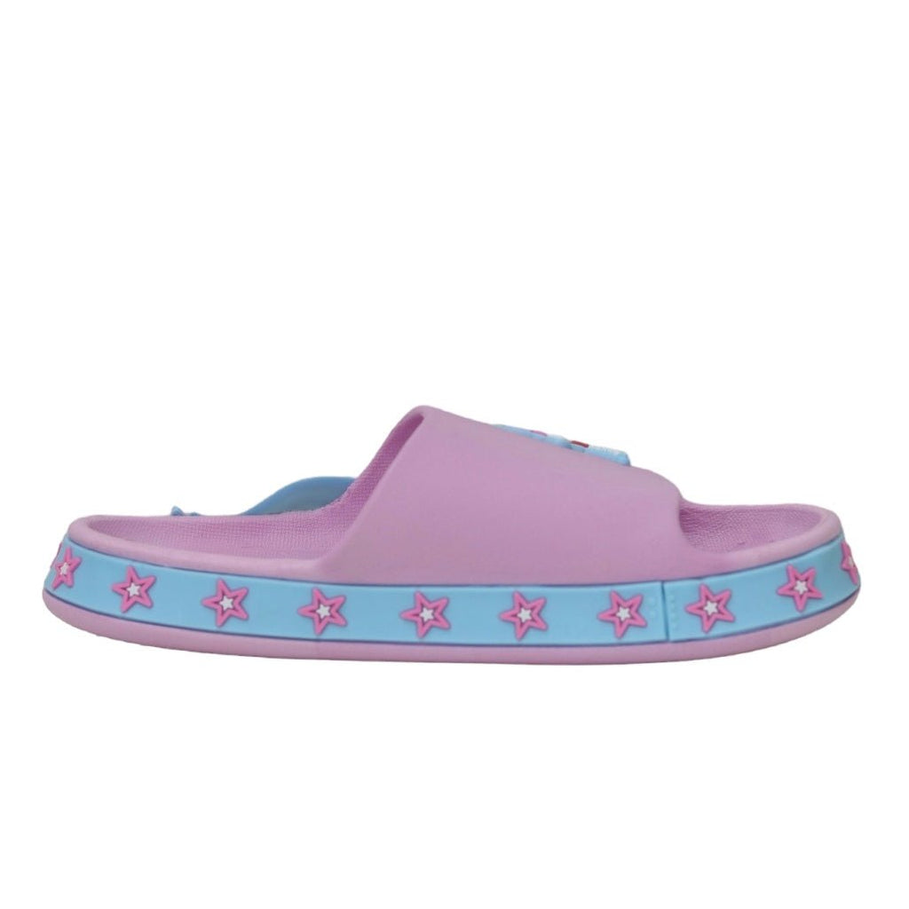 Side View of Children's Purple Unicorn Slides with Starry Outer Rim