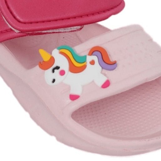 Close-up of Enchanted Peach Pink Unicorn Sandal's Emblem for Detailed View