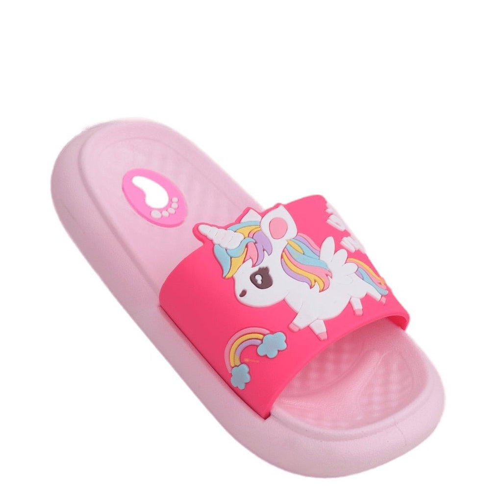 Angled view of a single Pink Unicorn Rainbow Slide showing full design with a playful unicorn