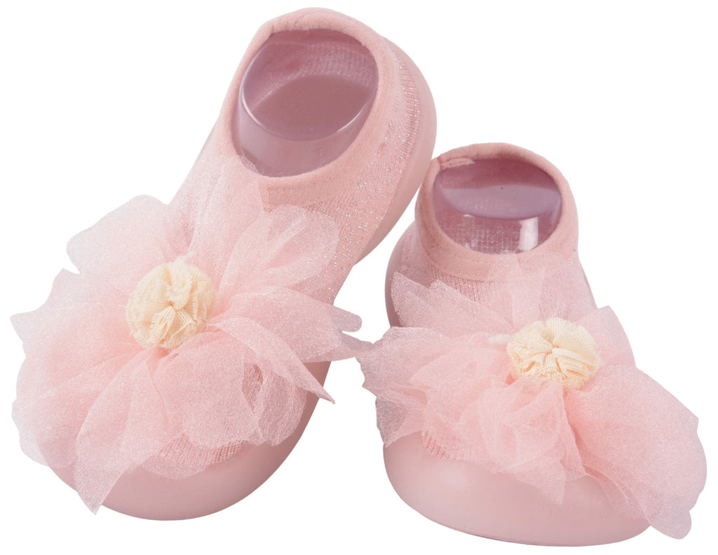Sparkling Pink Flower Detailed Shoe Socks by Yellow Bee with Bow