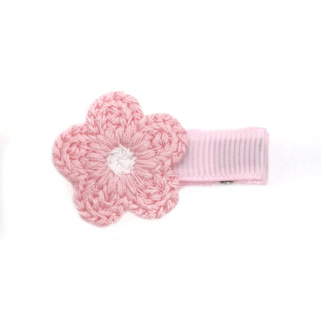 Yellow Bee's pink flower hair clips for girls.