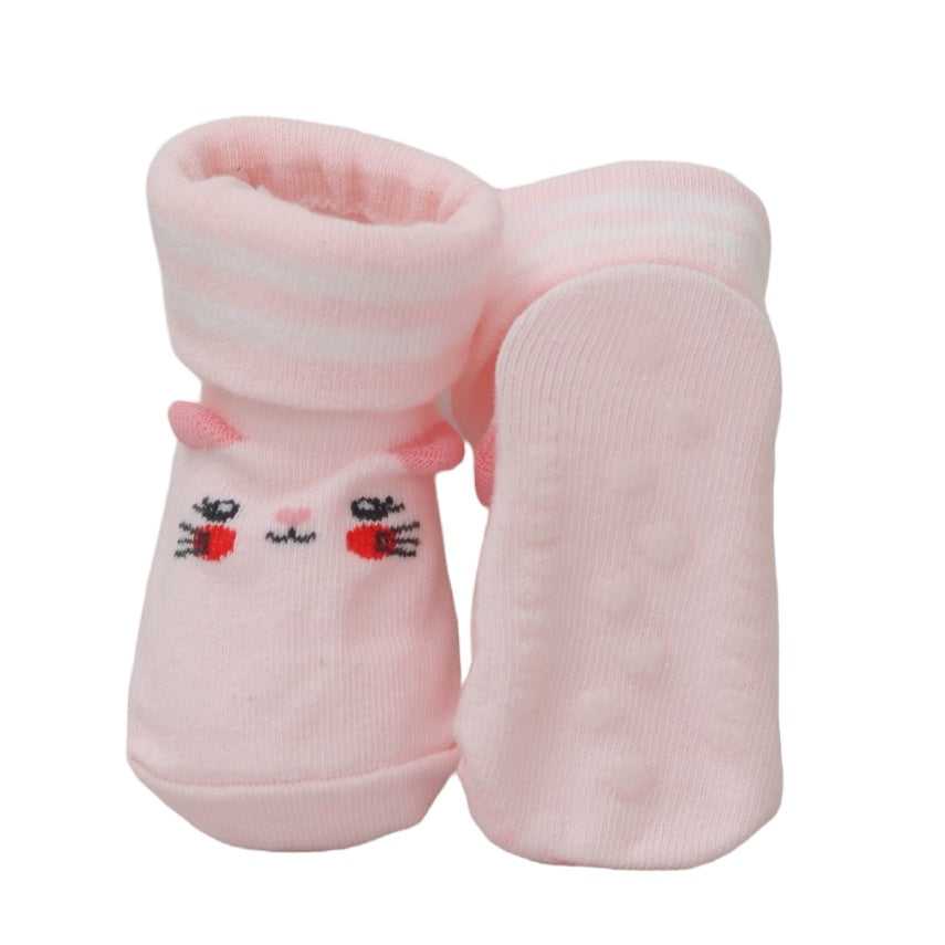 Pink-rabbit-themed-anti-skid-socks-for-baby-girls-side-view