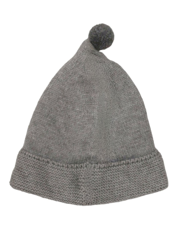 Grey winter beanie with eye appliques and top pom-pom for toddler boys.