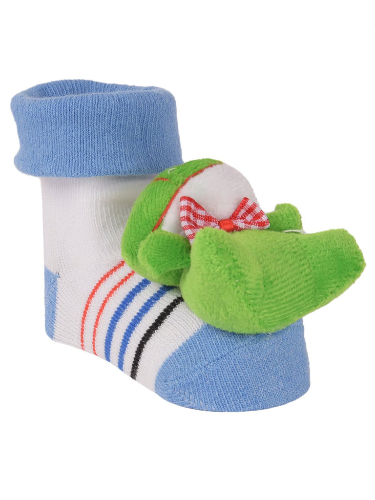 Side view of kid's yellow bee toy socks with cushioned insole for comfort