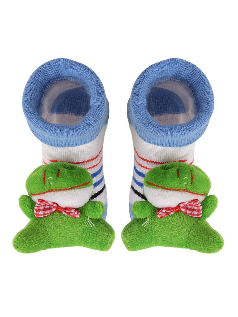Adorable yellow bee stuffed toy children's socks with ergonomic fit - top view.