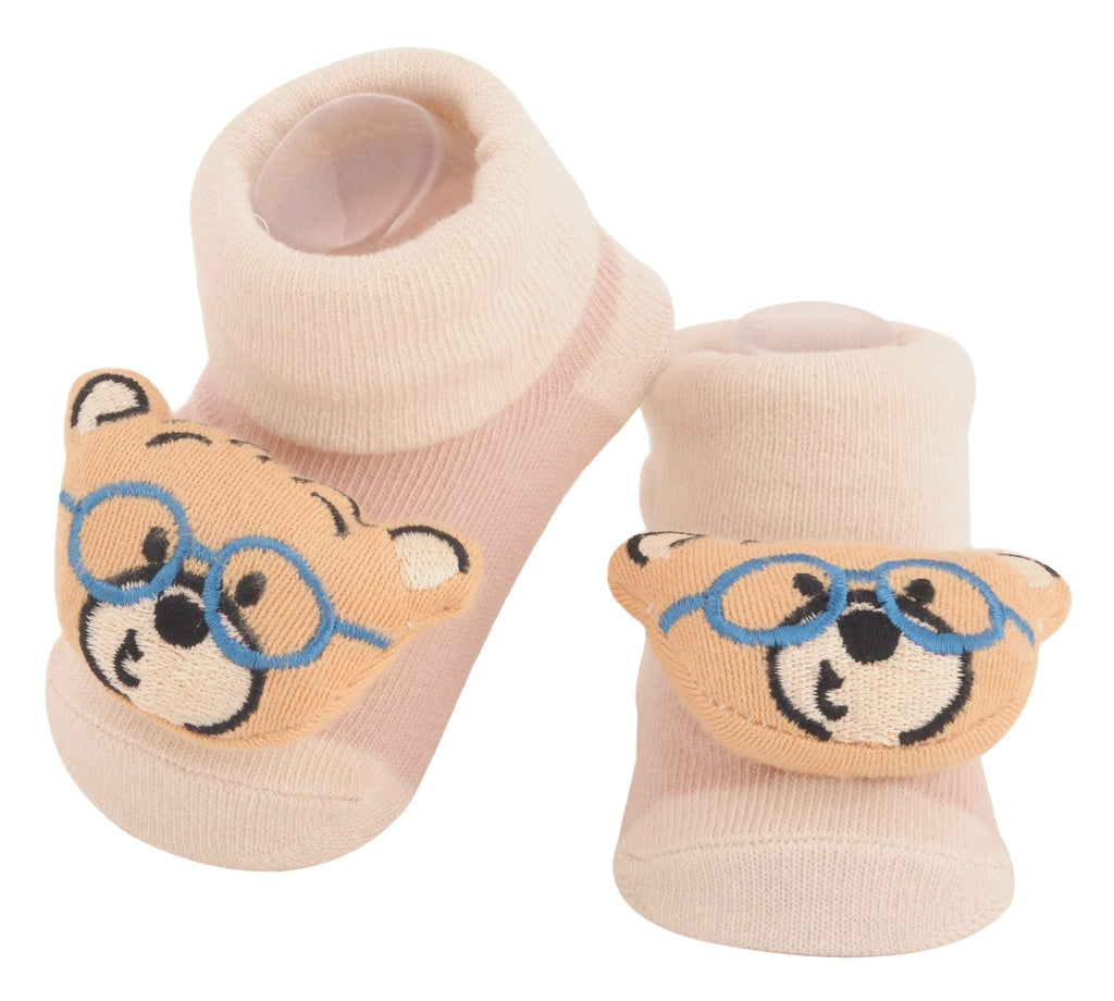 Full pair of teddy bear socks showing the snug design and non-slip sole