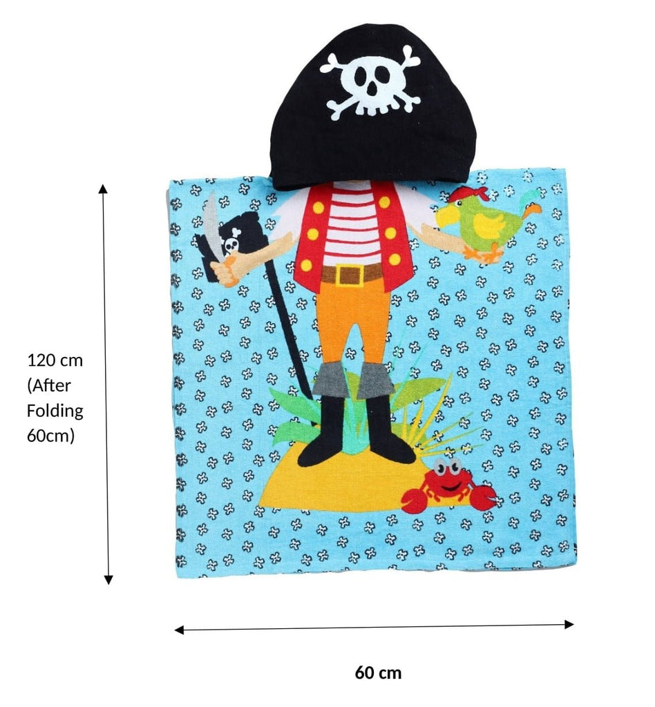 Yellow Bee Pirate Hooded Poncho Towel for kids neatly folded, highlighting the Towel print