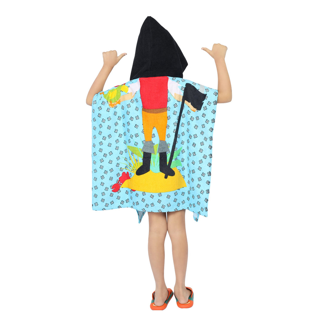 Back view of Yellow Bee  Hooded Poncho Towel for kids, showcasing the hood detail