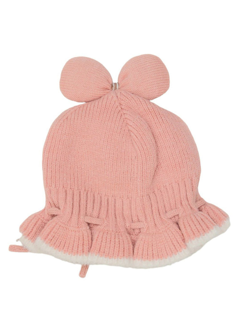 Elegant Pink Cloche Hat with Knit Bow for Young Girls