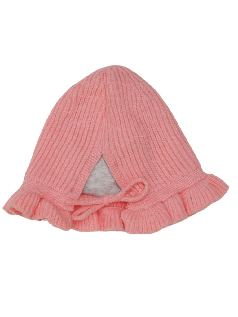 Pink Rib-Knit Cloche Hat with a Bright Flower Embellishment for Girls