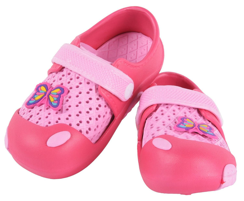 Yellow Bee Girls' Pink Clogs with Butterfly Motif Full Pair View