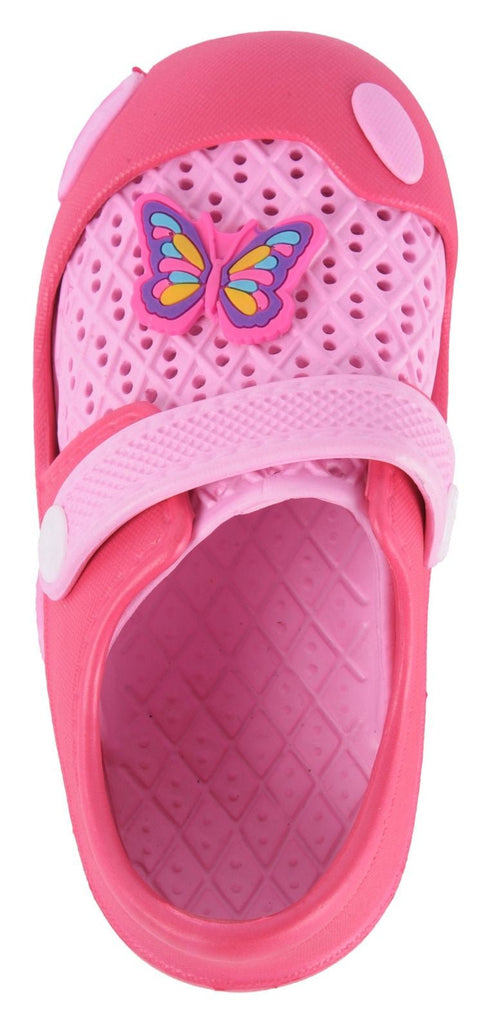 Yellow Bee Girls' Pink Clogs with Butterfly Motif Top View
