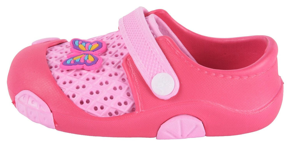 Yellow Bee Girls' Pink Clogs with Butterfly Motif Side View