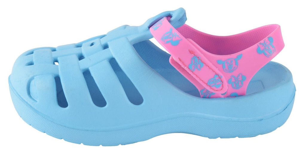 Side View of Girls' Blue & Pink Clogs Showing Perfect Fit