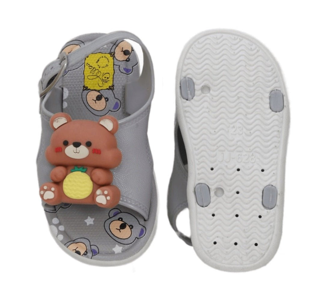 Underneath view of Grey Teddy Applique Sandals highlighting the non-slip design
