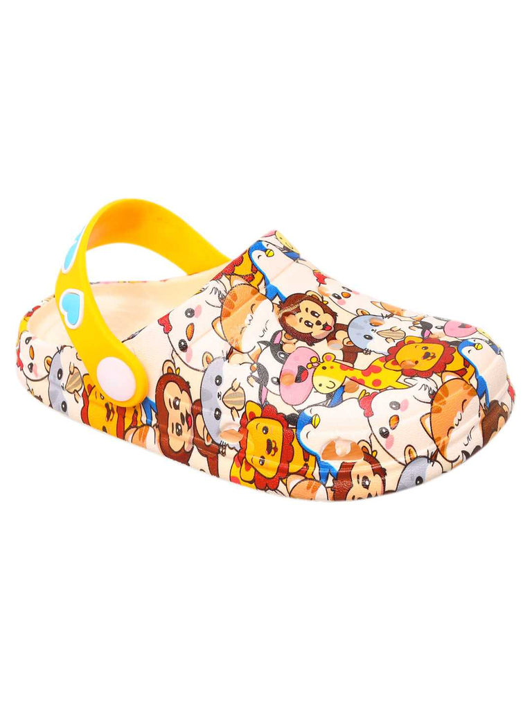Cheerful Toddler Clogs with Colorful Cartoon Animal Print and Secure Yellow Strap-main