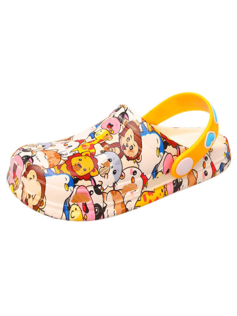 Cheerful Toddler Clogs with Colorful Cartoon Animal Print and Secure Yellow Strap-side
