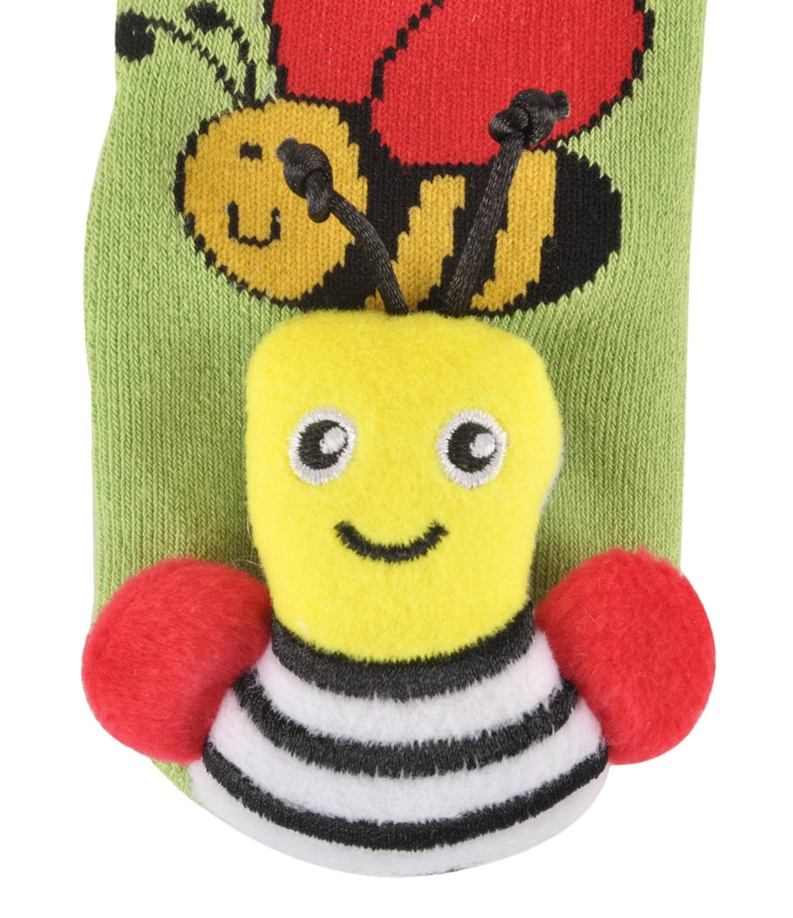 Close-Up of the 3D Bee Design on Green Stuffed Toy Socks