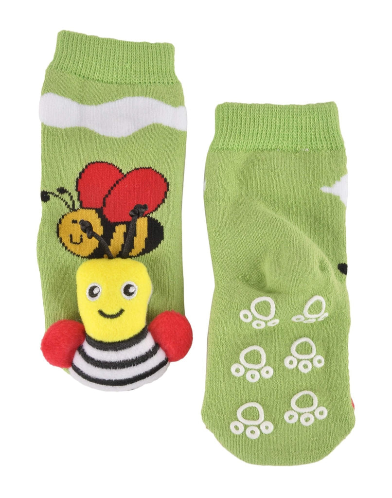 Laid Flat Green Honey Bee Stuffed Toy Socks with Anti-Slip Soles