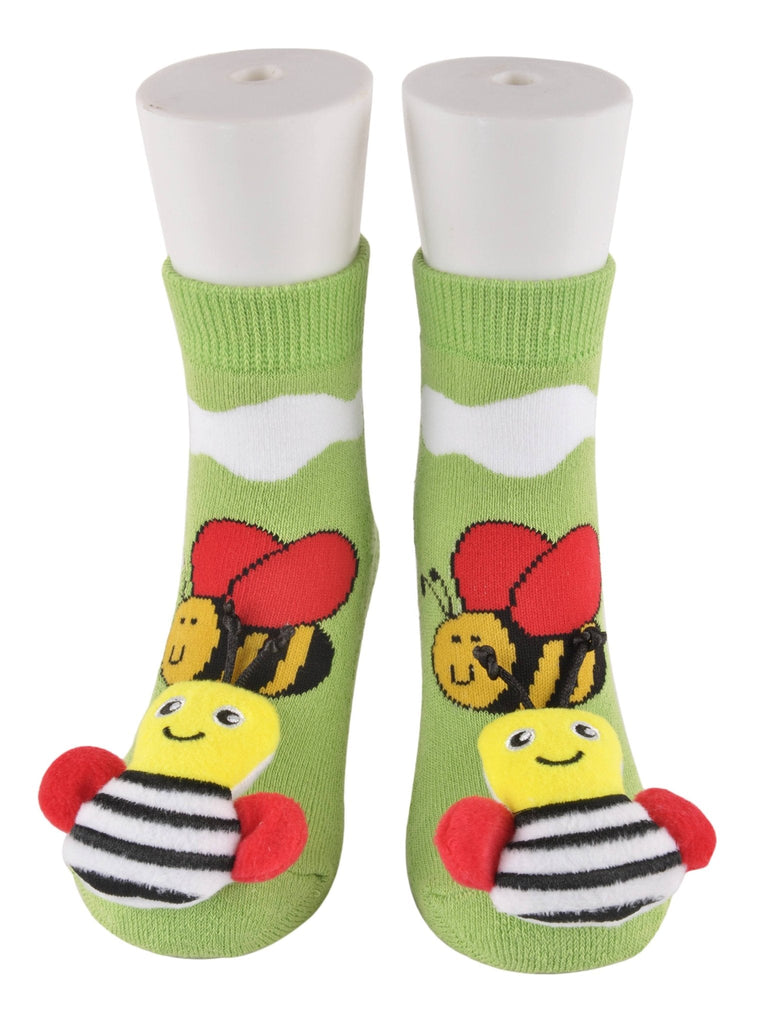 Green Honey Bee Stuffed Toy Socks with 3D Bee Design on White Background