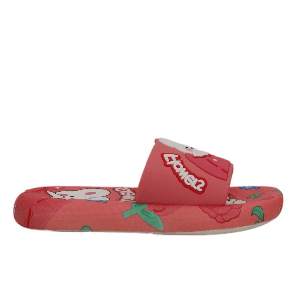 Single pink slide with a cute white bunny design and floral accents, offering a sweet style for casual wear