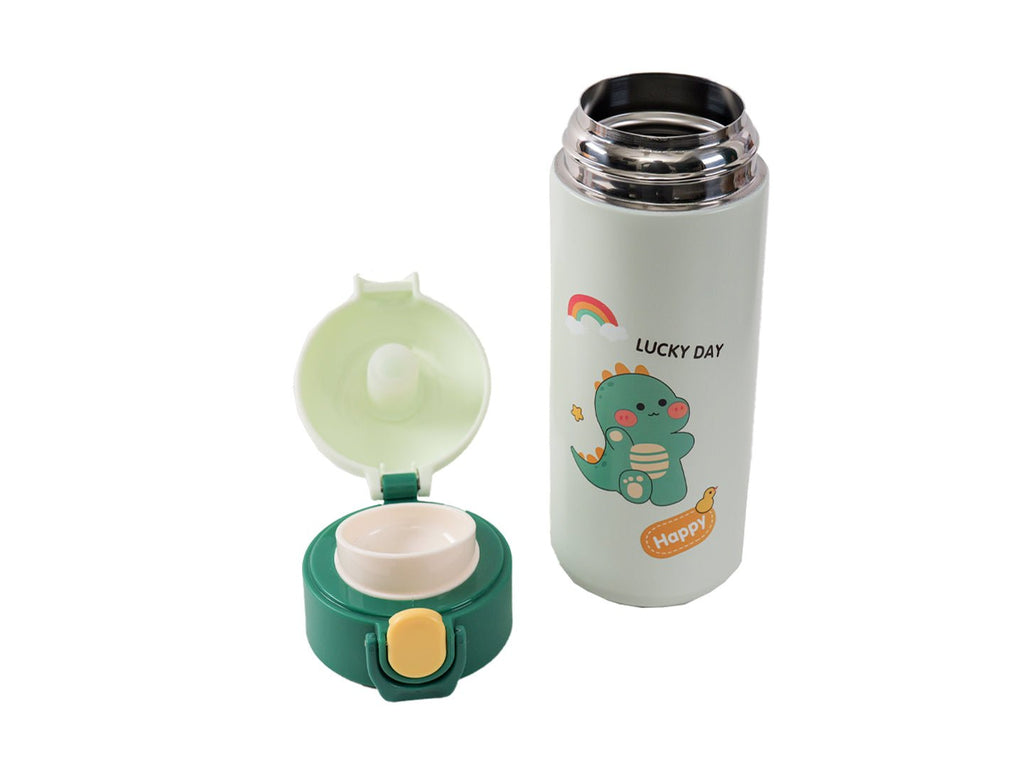 Open Yellow Bee Dino Thermos Flask displaying its round mouth design and interior