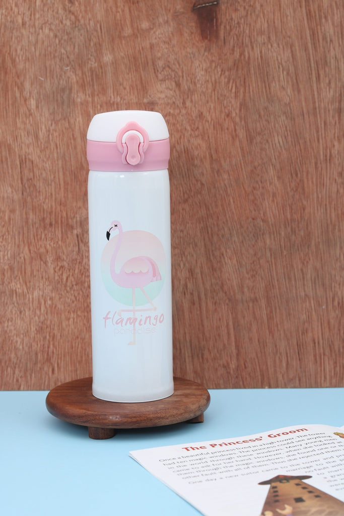 Full View of Yellow Bee's Hot & Cold White Flamingo Thermos Flask - 500 ML