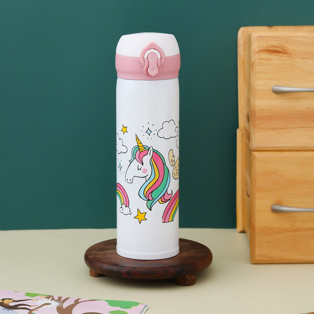 Yellow Bee Hot & Cold Unicorn and Cloud Flask on display, showcasing the whimsical design