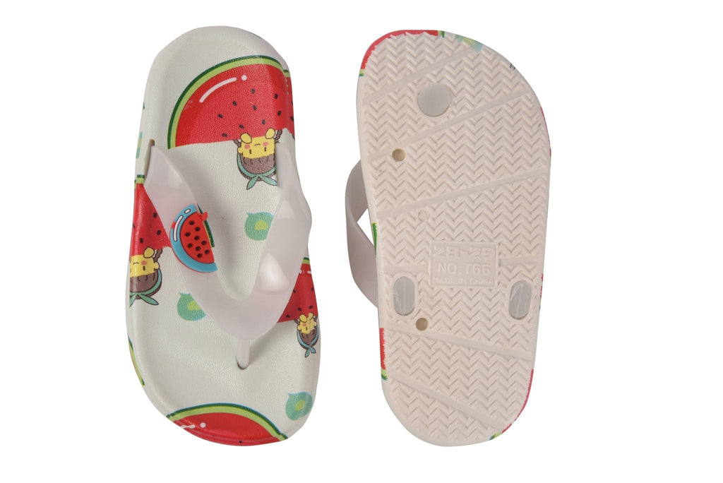 Top and Bottom View of Vibrant Watermelon Print Kids' Flip-Flops