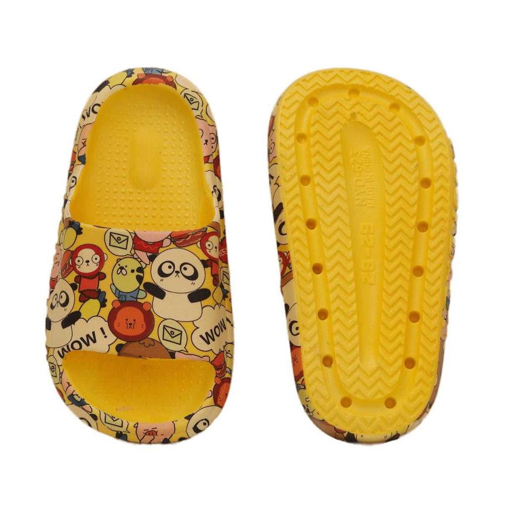 Top and Bottom View of Animal Printed Slides with Non-Slip Sole for Kids