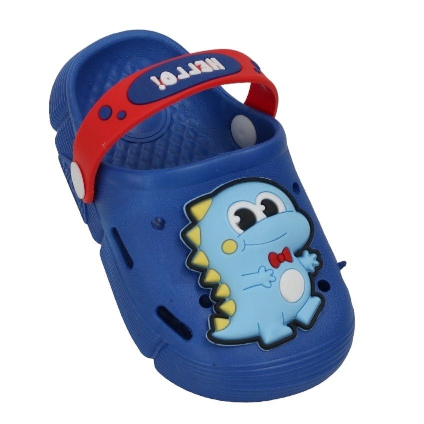 Children's Blue Dinosaur Clogs with Secure Heel Strap and Cartoon Design-zoom