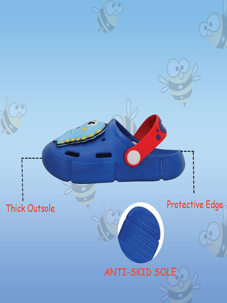 Children's Blue Dinosaur Clogs with Secure Heel Strap and Cartoon Design-SIDE