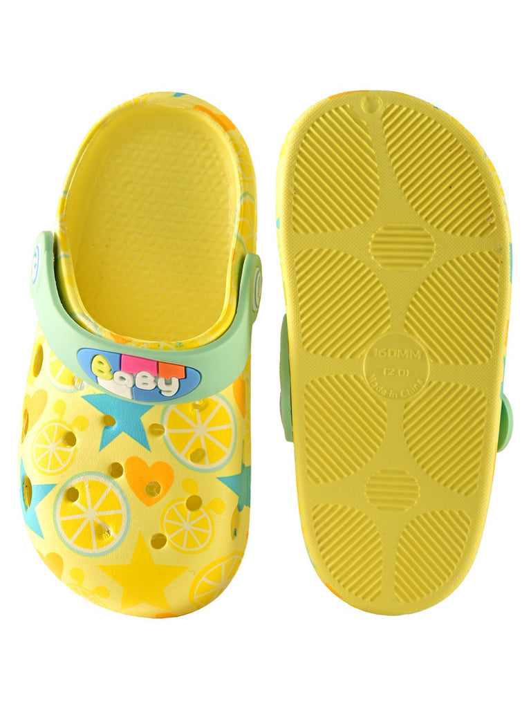 Kids Yellow Citrus-Themed Clogs with Star Patterns and Adjustable Heel Straps-back