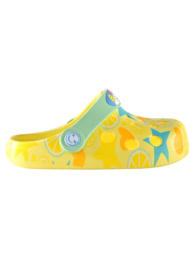 Kids Yellow Citrus-Themed Clogs with Star Patterns and Adjustable Heel Straps-side1