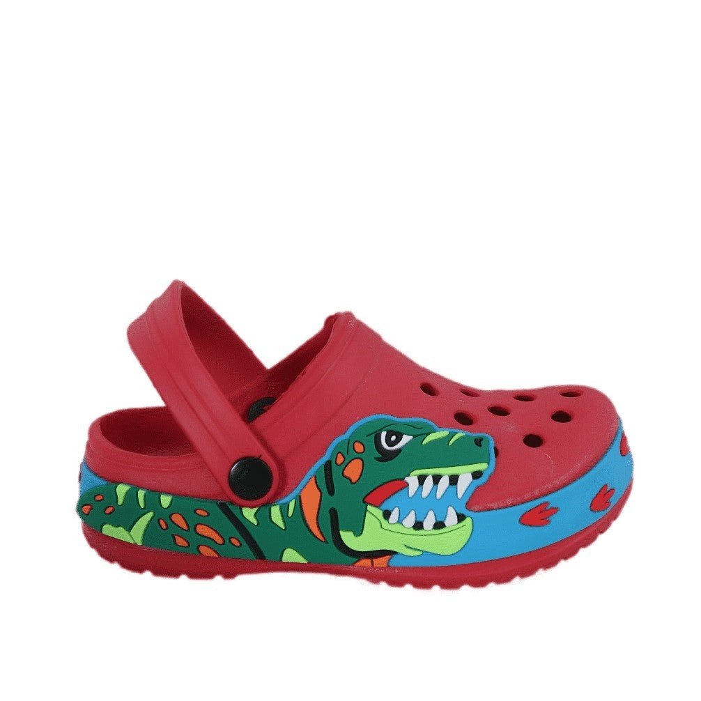 Full view of the Dino-Mighty clogs, the perfect playtime footwear for young dinosaur fans