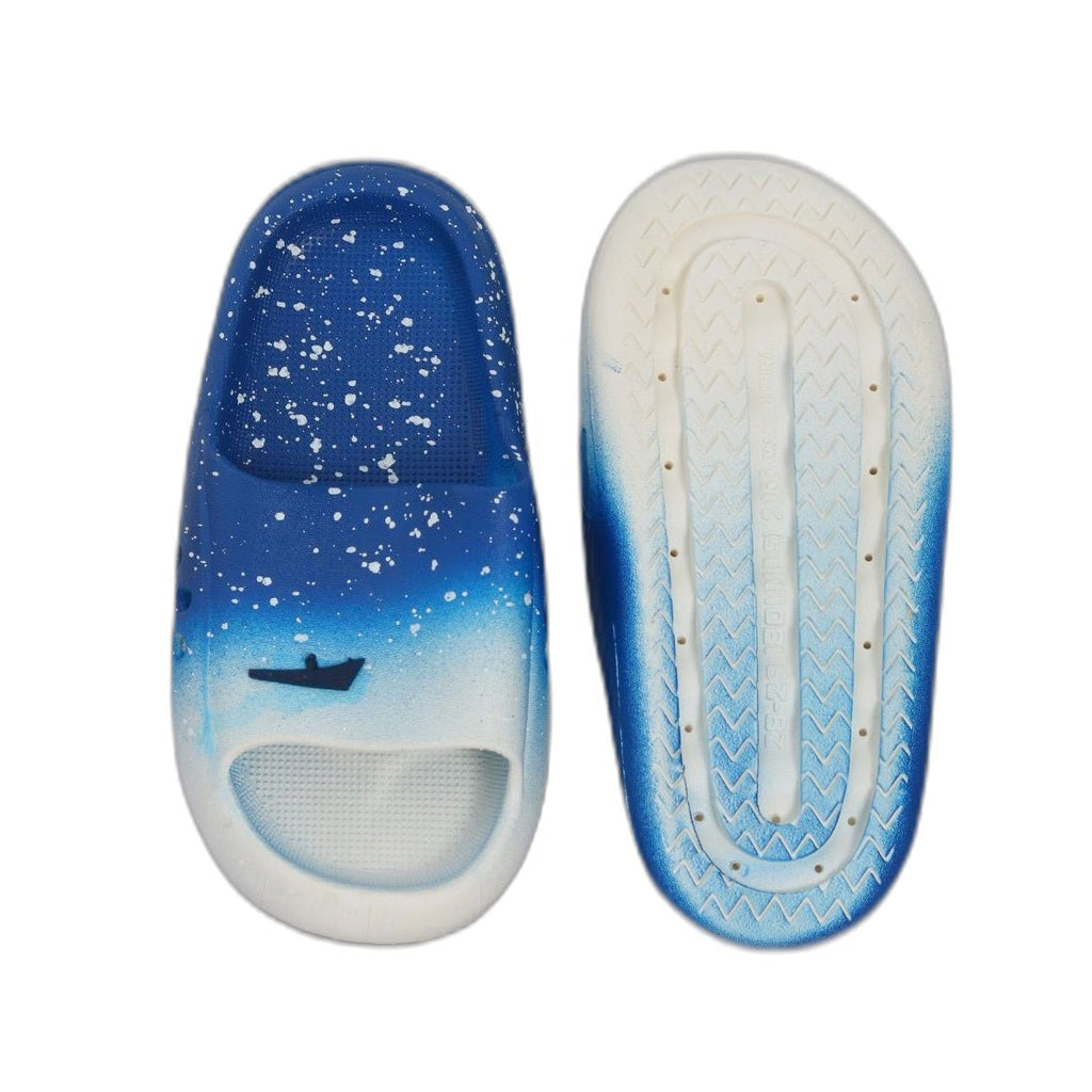 Top and sole view of the ocean-themed slides, showcasing the non-slip tread for safety.