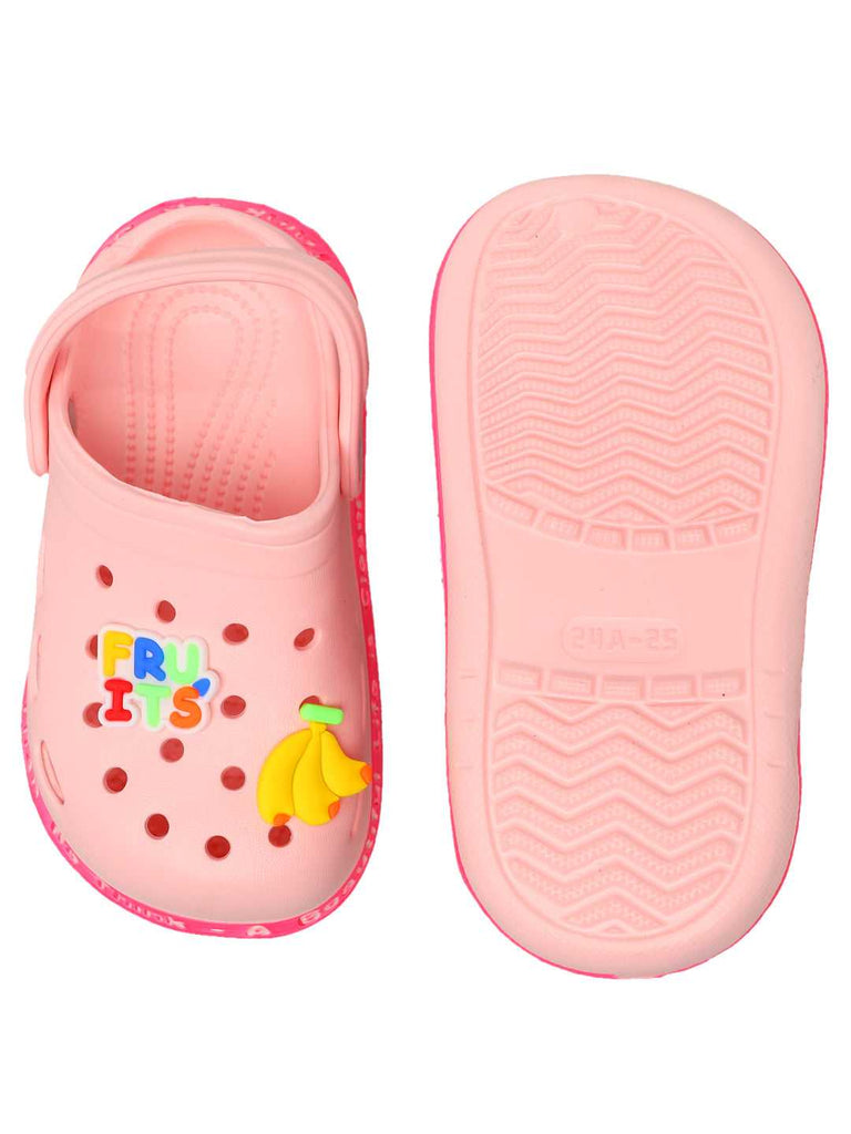 Kids' Pink Clogs with Colorful Strawberry and Banana Fruit Design-bk