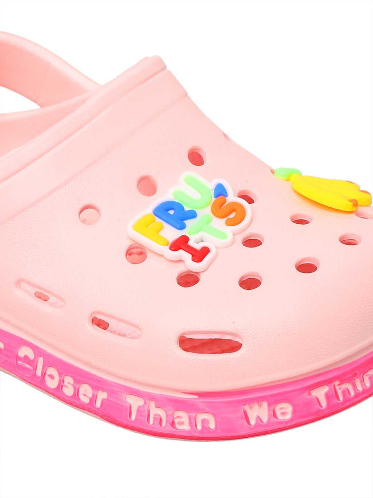 Kids' Pink Clogs with Colorful Strawberry and Banana Fruit Design-zoom