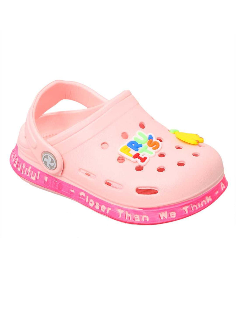 Kids' Pink Clogs with Colorful Strawberry and Banana Fruit Design-side1