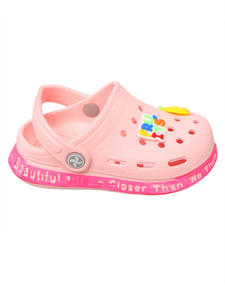 Kids' Pink Clogs with Colorful Strawberry and Banana Fruit Design-side2