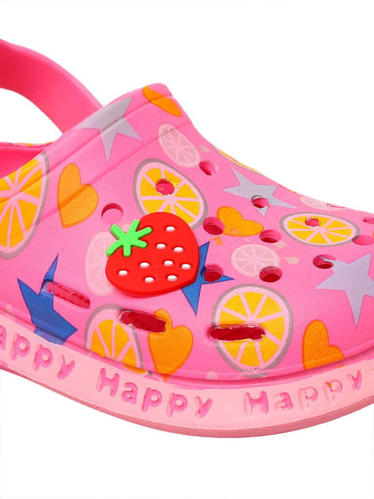 Kids' Pink Clogs with Strawberry and Citrus Motif on a Fun Background-zoom