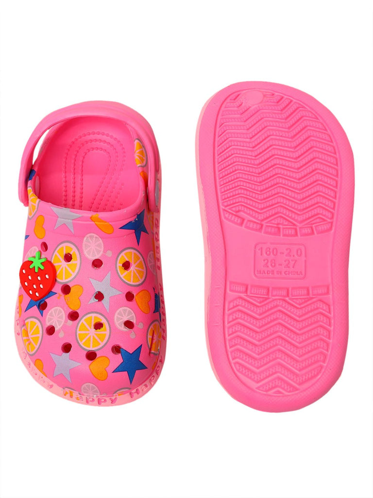 Kids' Pink Clogs with Strawberry and Citrus Motif on a Fun Background-bk