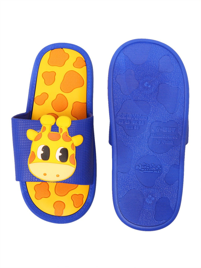 Anti-slip sole of kid's giraffe themed yellow slide sandal