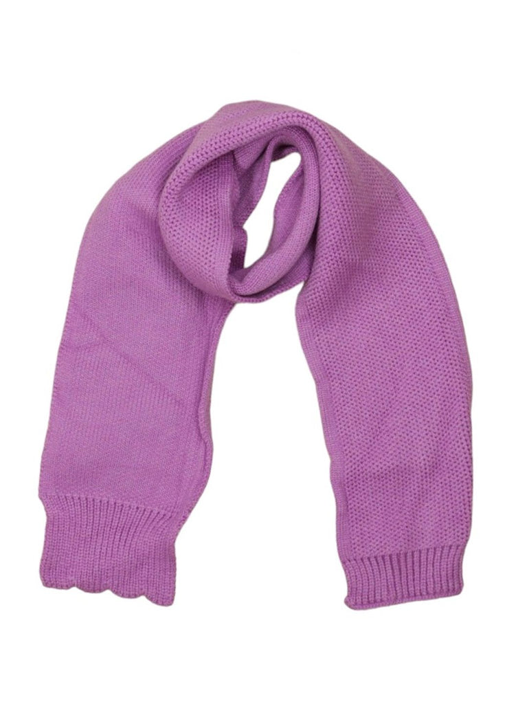 Purple knitted muffler for girls, crafted for comfort and warmth with a ribbed texture.