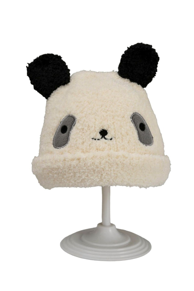 Panda woolen beanie on display, providing a full view of the design suitable for young children.