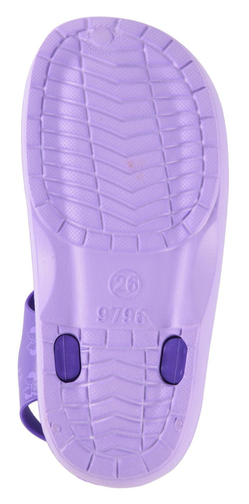 Back view of Yellow Bee's Lavender Dream Clogs for Girls showcasing their sturdy design