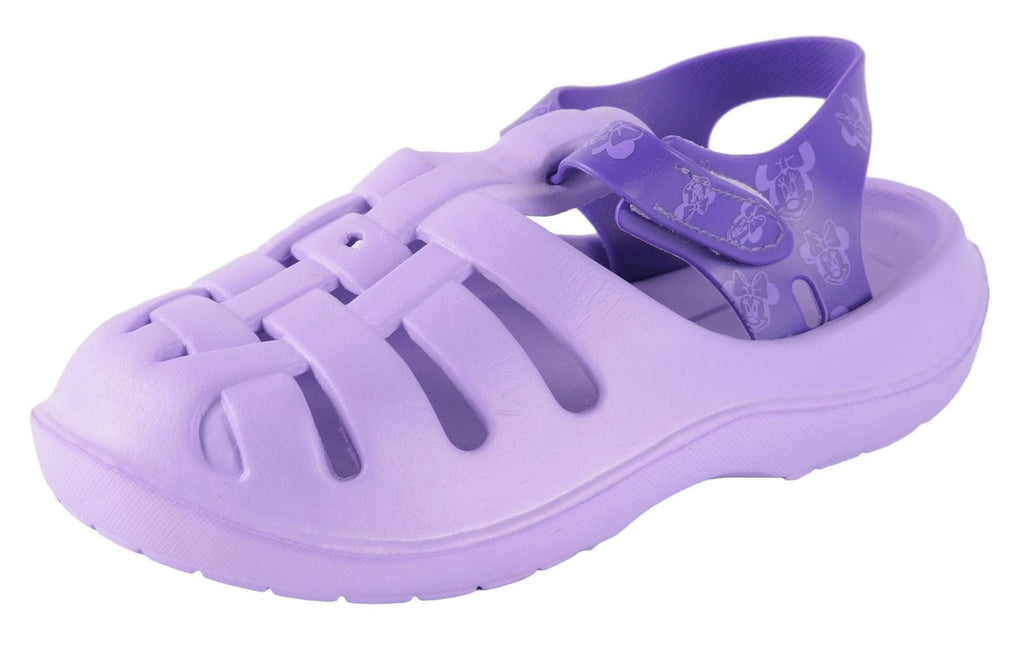 Angle view of Yellow Bee's Lavender Dream Clogs for Girls with playful strap detail
